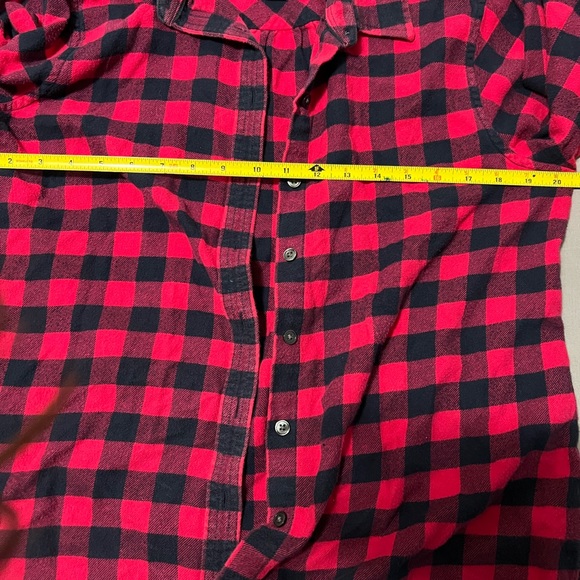 Lands' End Woman's 10P Checkered Oink cotton Black Flannel Button Down Shirt - Picture 5 of 6